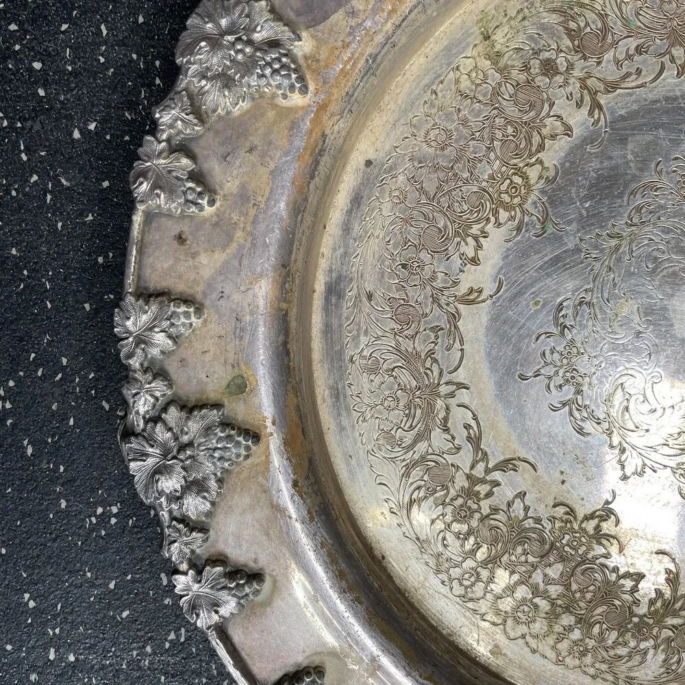 Vtg International Silver Co 115 Footed Silver Plated Plate Grapes‎ Leaves 16